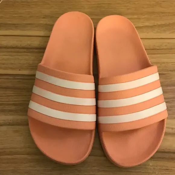 Adidas Adilette White Pink Slip On Sandals Slides Women's 8 - Picture 3 of 6